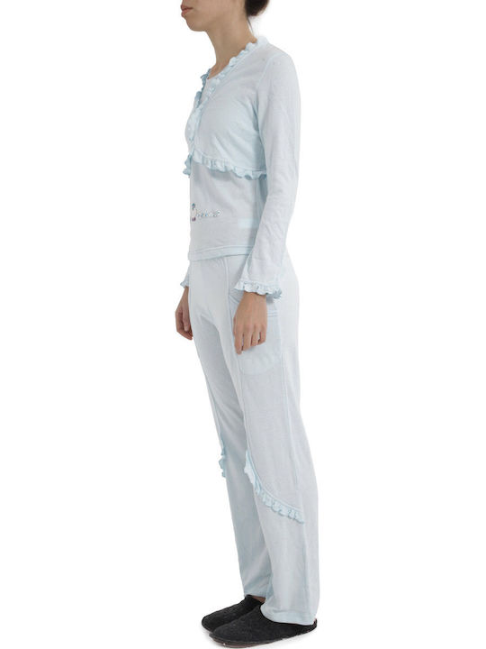 Pepita Winter Damen Pyjama-Set Baumwolle Hellblau