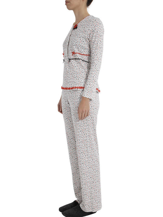 Pepita Winter Damen Pyjama-Set Baumwolle Weiß