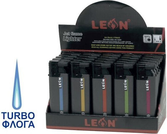 Leonflame Αντιανεμικός Αναπτήρας Φλόγας Τύπου Jet σε Μαύρο χρώμα 25τμχ