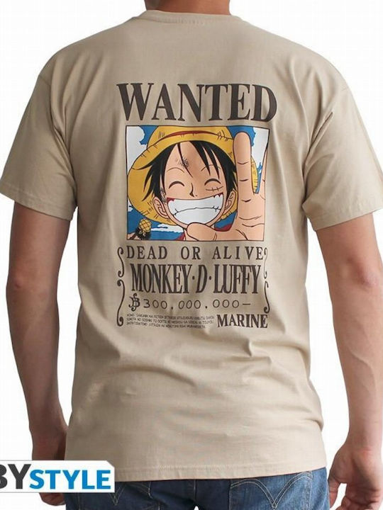 Abysse Wanted Luffy T-shirt One Piece Μπεζ Βαμβακερό Abysse Wanted Luffy T-shirt One Piece Μπεζ Βαμβακερό