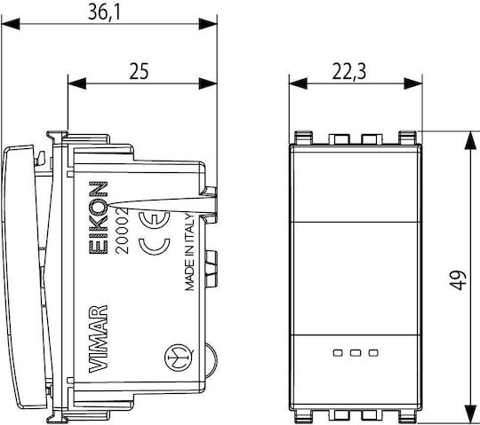 Vimar Vimar Recessed Wall Switch Commands One-Way Without Frame Gray