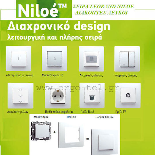 Legrand Niloe Вграден Стенен превключвател Сензор за движение Осветление без рамка Бял