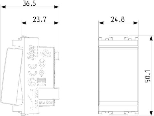 Vimar Recessed Wall Switch Commands Single Without Frame Gray