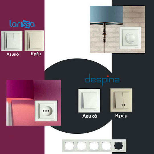 Mono Electric Despina Χωνευτός Διακόπτης Τοίχου Μονός με Πλαίσιο Λευκός