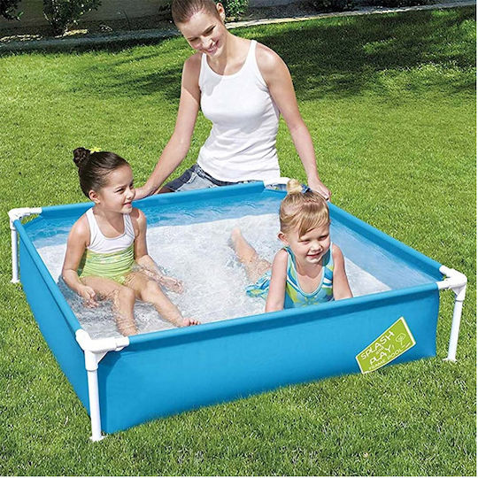Bestway Παιδική Τετράγωνη Πισίνα PVC 365lt με Μεταλλικό Σκελετό 122x122x30.5εκ. Μπλε