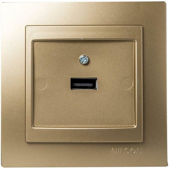 Geyer Nilson Walled Power Socket with 1 USB Port Satin