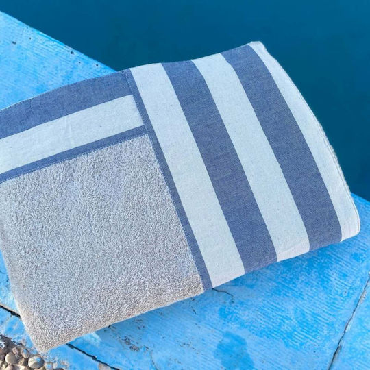 White Fabric Stripes Βαμβακερή Μπλε με Κρόσσια 150x80εκ.