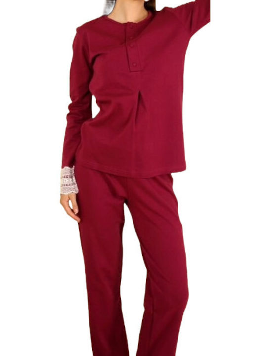 Happy Family Winter Women's Pyjama Set Cotton Bordeaux Magenta