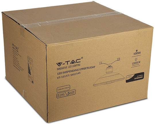 V-TAC Φωτιστικό Καμπάνα 100W Φυσικό Λευκό 13000lm με Ενσωματωμένο LED Μαύρο Ø52xΥ34.88cm