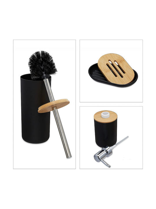 Relaxdays Set Accesorii Pentru Baie Din Plastic Negru 6 Bucăți