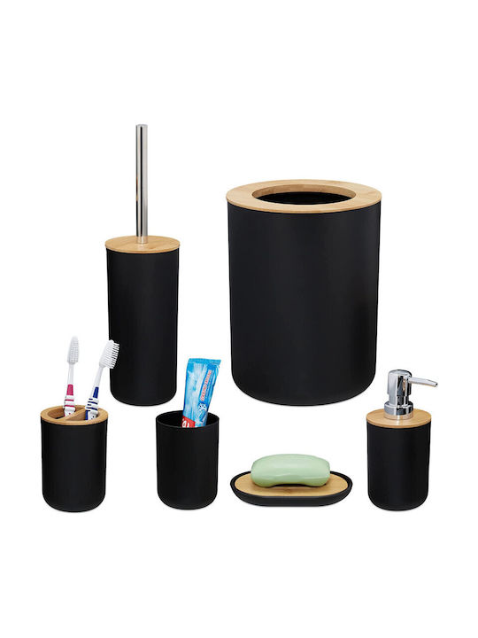 Relaxdays Set Accesorii Pentru Baie Din Plastic Negru 6 Bucăți