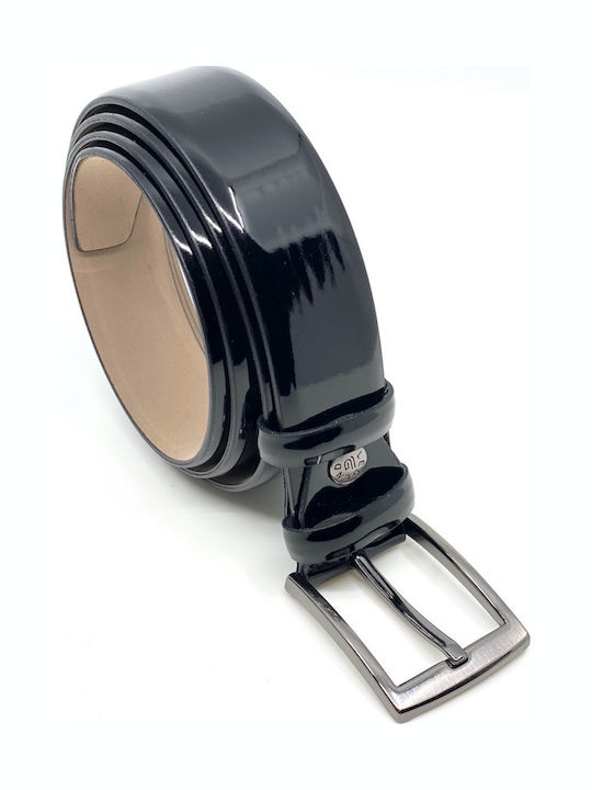 2007 Lackleder Herren Gürtel aus Künstliches Leder Schwarz L-2007-L Silver