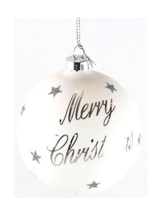 TnS Christmas Glass Ball Ornament White 8x8cm