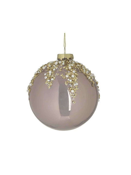 Inart Christmas Glass Ball Ornament Beige 10cm