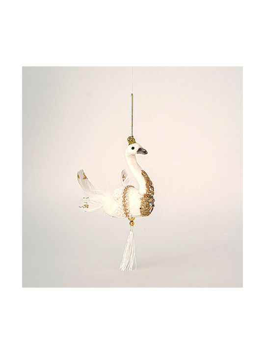 Hanging Swan Plastic White with Glitter 22x13cm