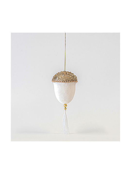 Hanging Acorn Plastic White with Glitter 20x8cm