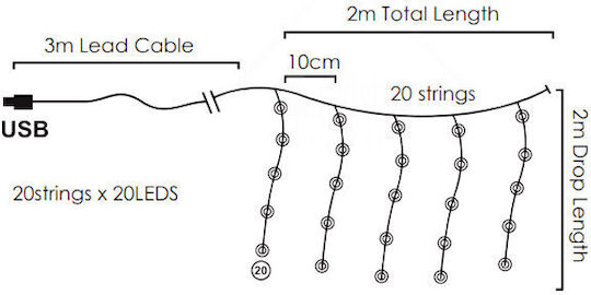 400 Λαμπάκια LED Κουρτίνα 2μ. x 200εκ. Θερμό Λευκό 400 Λαμπάκια LED Κουρτίνα 2μ. x 200εκ. Θερμό Λευκό