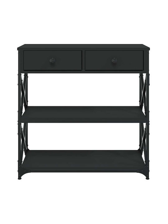 Console Table Wood & Metal Black Velvet-Black Metal L75xW28xH75cm