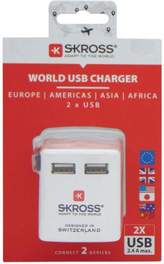 Skross Steckdosenadapter in Universal mit 2 USB-Steckdosen