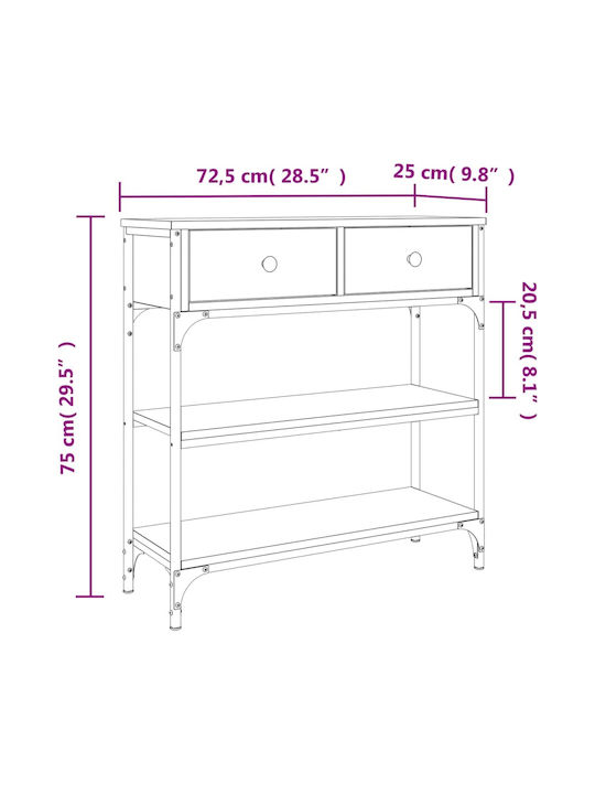 Console Table Wood & Metal Grey Sonoma L72.5xW25xH75cm