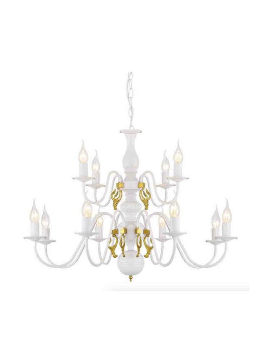 Aca Velvet Πολυέλαιος 12xE14 με Κεράκια Λευκός DLA120012P