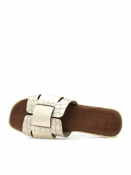 Leather Women's Flat Sandals in Tabac Brown Color