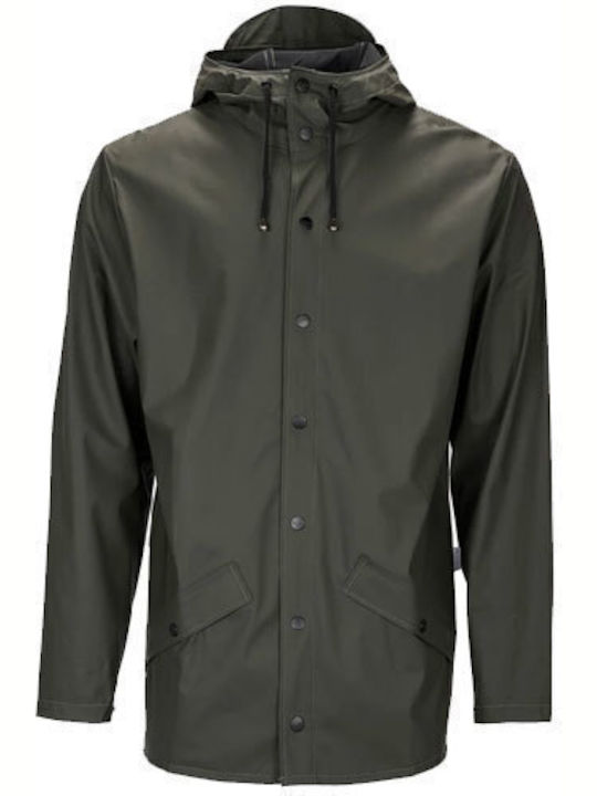 Women's Short Puffer Jacket Waterproof for Winter with Hood Green.