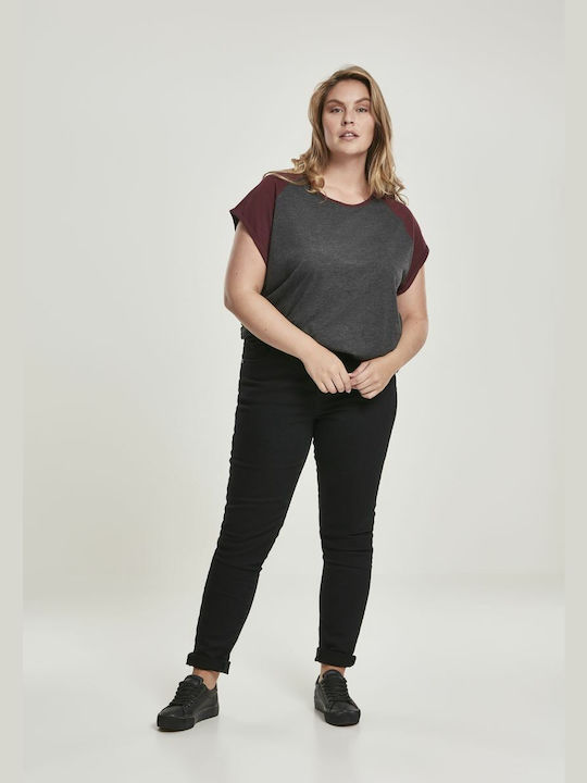 Damen T-Shirt Charcoal/Redwine