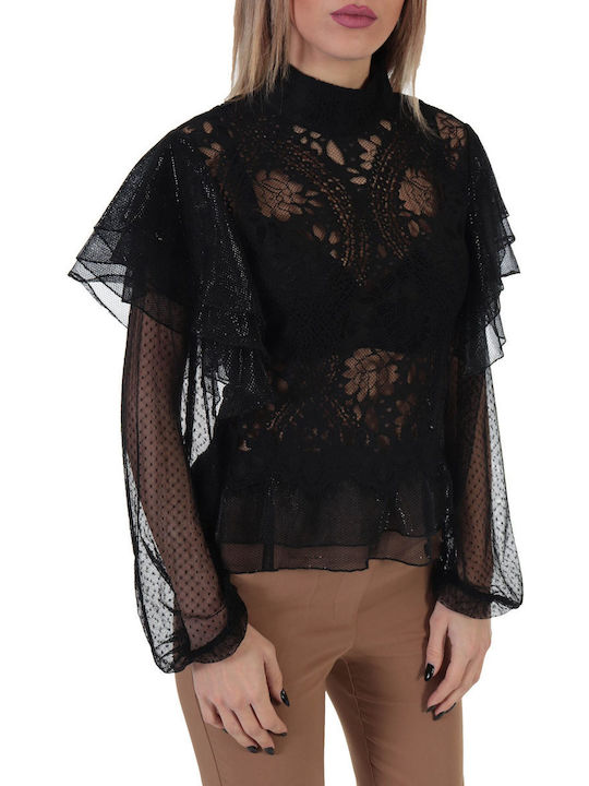 Twins Special Long Sleeve Women's Blouse Black T2924-BLK