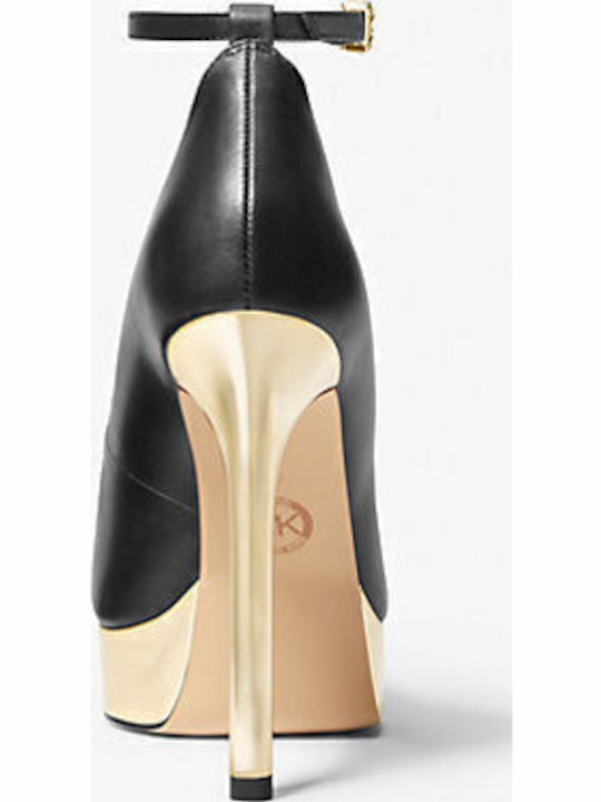 Xenia Leather Platform Δερμάτινες Γόβες με Φιάπα Μαύρες