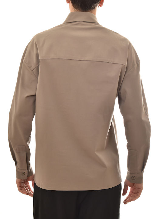 Μακρυμάνικo Overshirt σε Κανονική Γραμμή Μπεζ