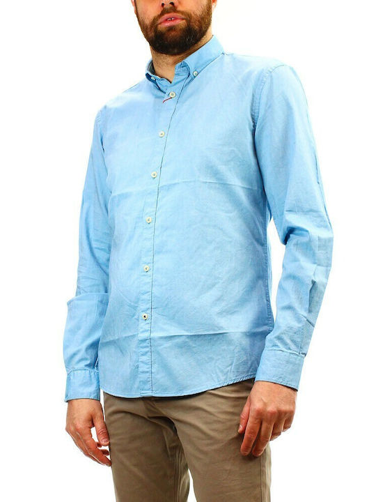 Celio Napinpoint Men's Shirt Long Sleeve Cotton Turquoise