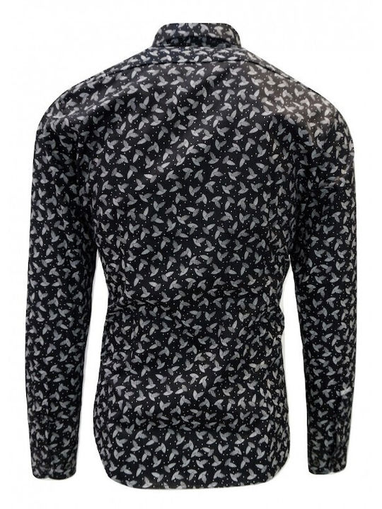 Long Sleeve Cotton Shirt in Regular Fit Black