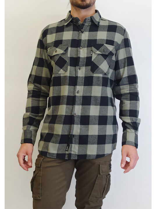 Double Men's Shirt Long Sleeve Flannel Checked Black