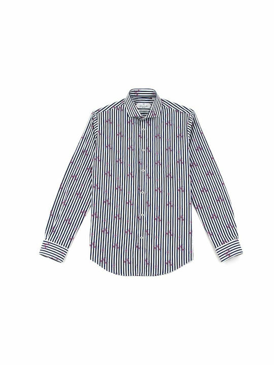 Guardaroba Men's Shirt Long Sleeve Cotton Striped WHITE- BLUE