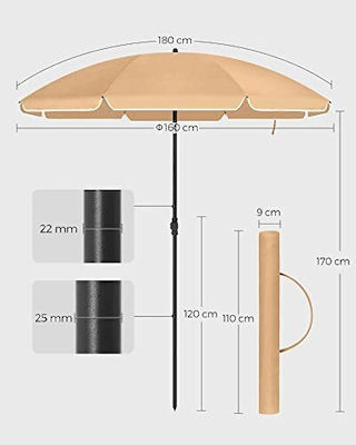 Songmics Foldable Beach Umbrella Diameter 1.6m