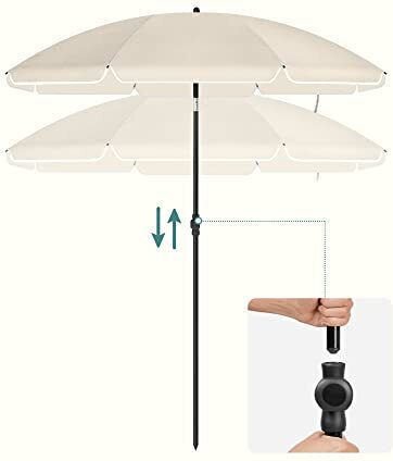 Songmics Folding Beach Umbrella Diameter 1.6m with UV Protection Beige