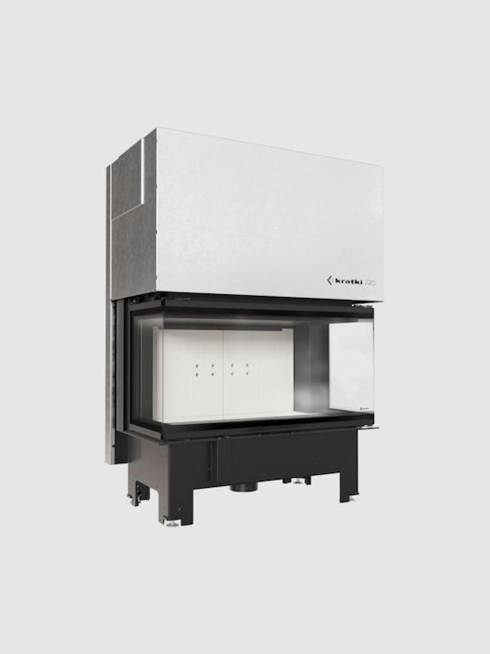 Kratki Kaminofen Gas Warmluft 15kW Dreiseitige mit fester Tür Geschlossenes Ausdehnungsgefäß Schwarz
