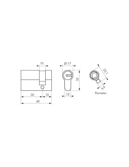 Thirard Lock Cylinder Security Half with 4 Keys Silver