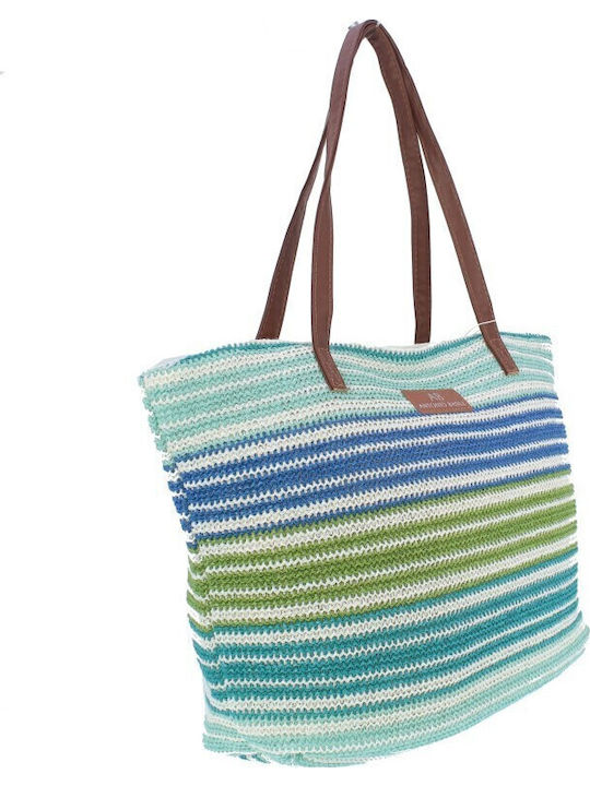 Bag to Bag Ψάθινη Τσάντα Θαλάσσης Μπλε