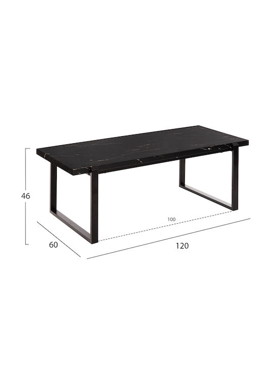 Rectangular Coffee Table Wooden Black Velvet-Black Metal L120xW60xH46cm.