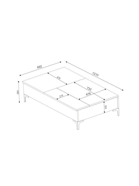 Rectangular Side Table Brezza Wooden with Lifting Mechanism Melamine W69.2xL121xH28cm