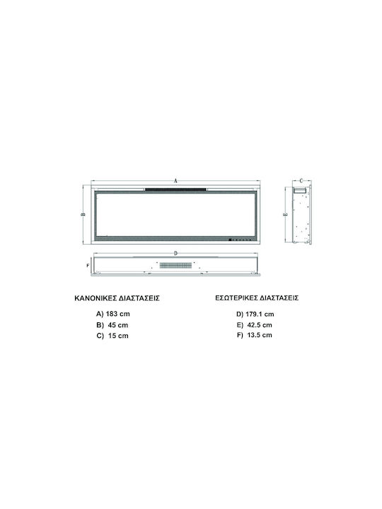 Hitense L.E.D Стенен Електрическа печка 1600W 183x45см Черен