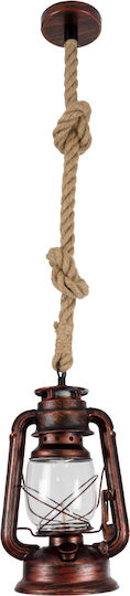 GloboStar Barbarossa Ceiling Light Copper with Rope for E27 Socket 18x18x28cm