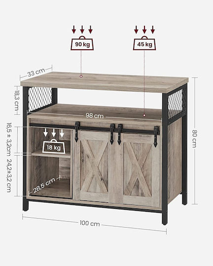 Μπουφές Country Style Ξύλινος Γκρι Μαύρο 100x33x80cm