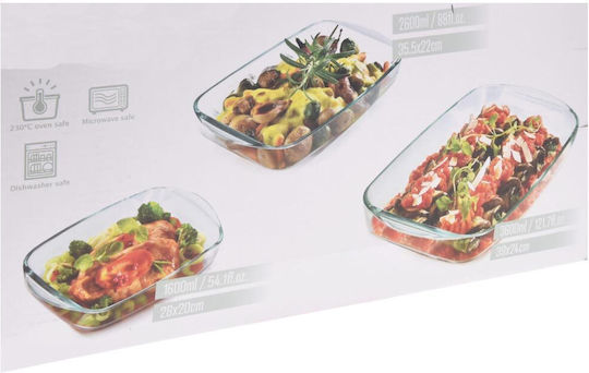 Koopman Rectangular Vas de Gătit Rezistent la Căldură Sticlă 1600ml 3buc