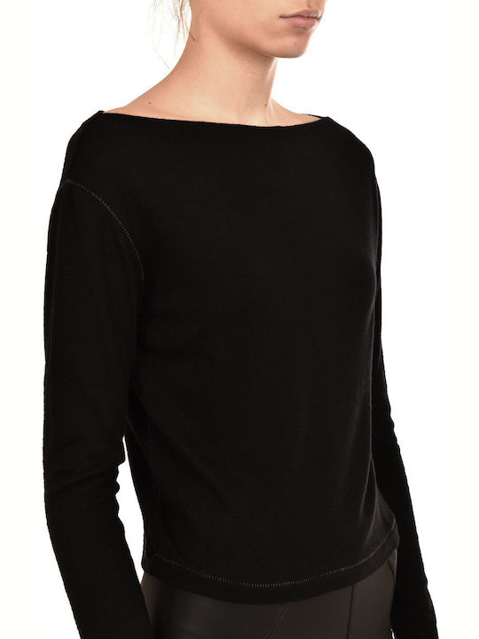 Women's Blouse Long Sleeve with Boat Neckline Black