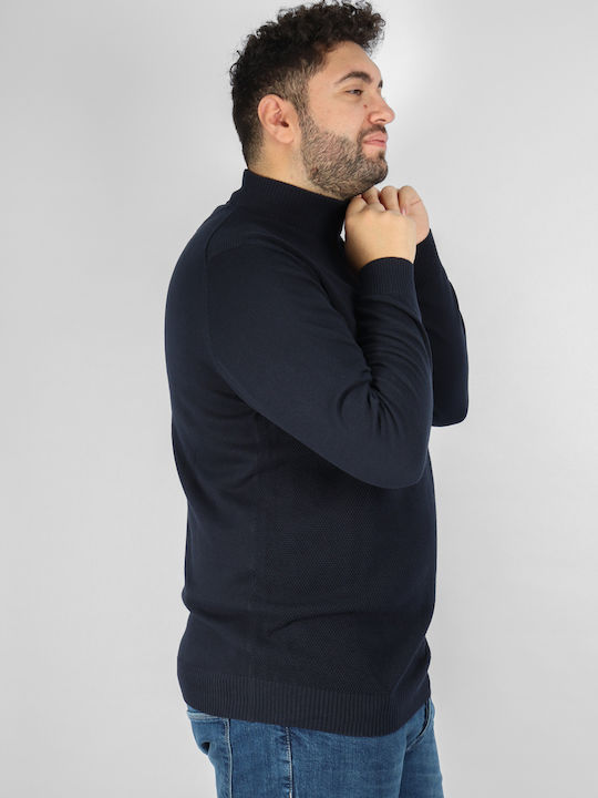 Double Knit-58 Men's Long Sleeve Sweater with Zipper Navy