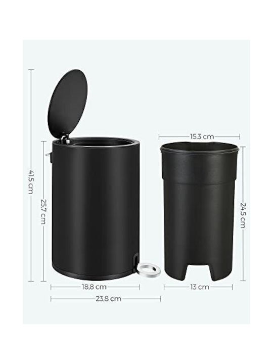 Songmics Plastic Waste Bin with Pedal Black 3L