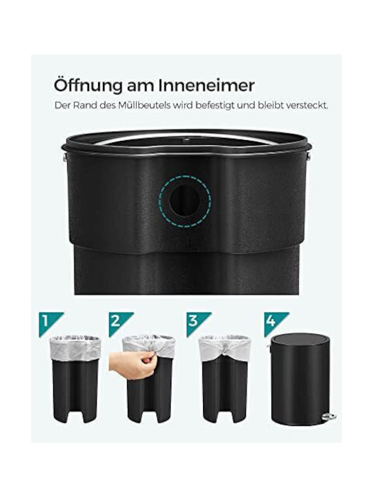 Songmics Plastic Waste Bin with Pedal Black 3L